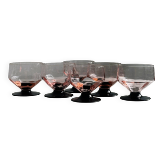 6 verres roses à pied noir translucides
