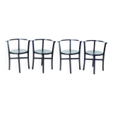 Set Of 4, Black Oak Dining Chairs, Czechoslovakia 1930s