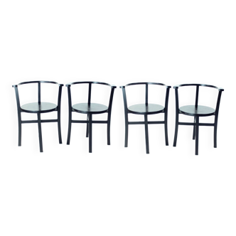 Set Of 4, Black Oak Dining Chairs, Czechoslovakia 1930s