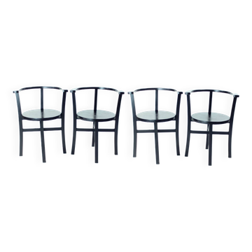 Set Of 4, Black Oak Dining Chairs, Czechoslovakia 1930s