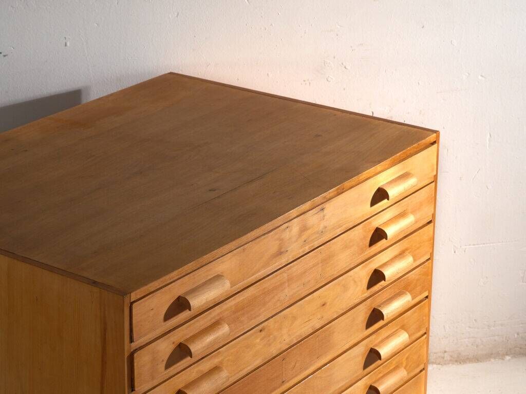 Antique plan cabinet in beech wood – Central Europe, around 1950