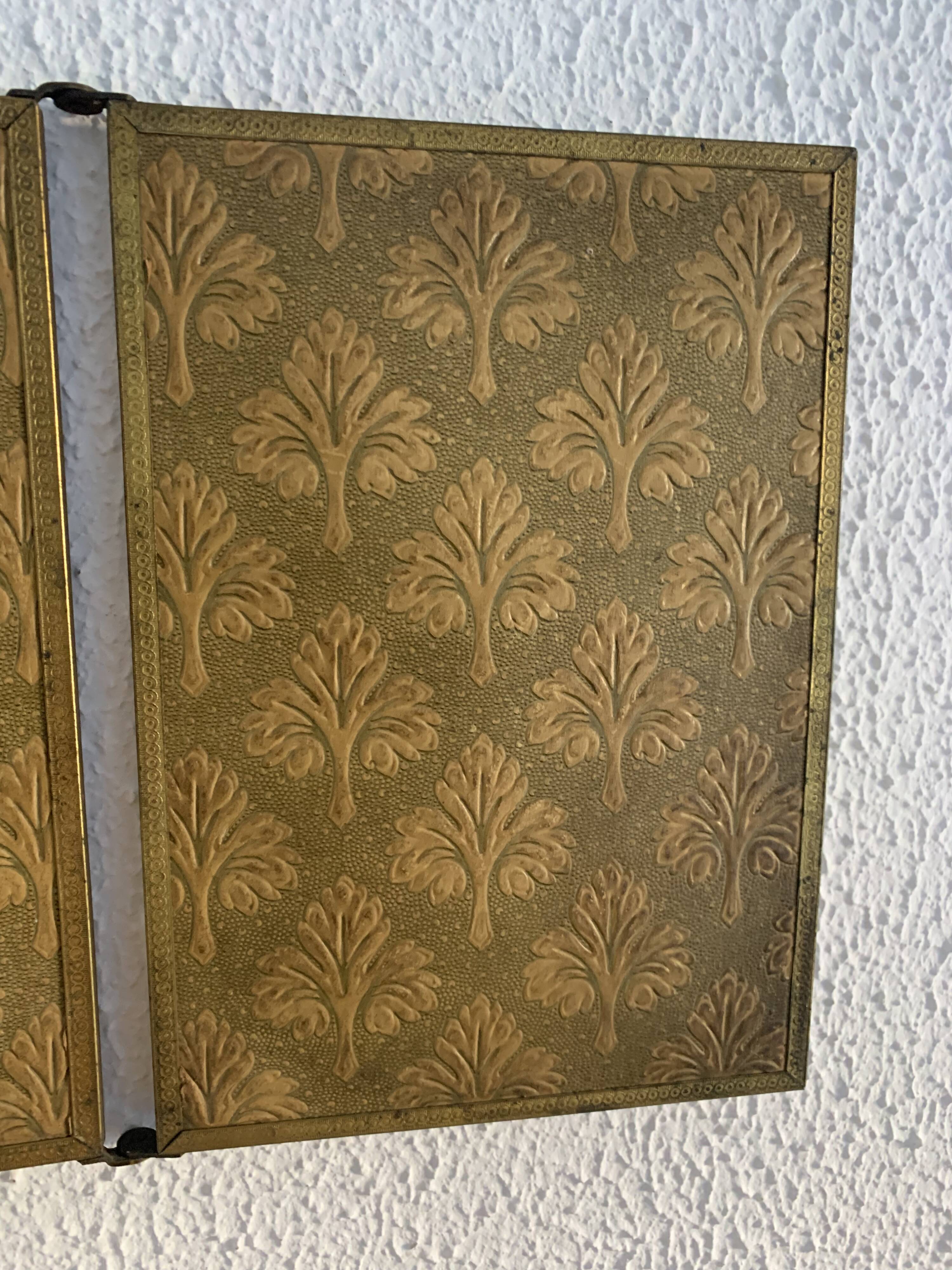 Miroir vintage 1900 triptyque barbier Art Nouveau doré - 21 x 48 cm