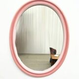 Large oval pink ceramic mirror (76cm) – vintage Italian design