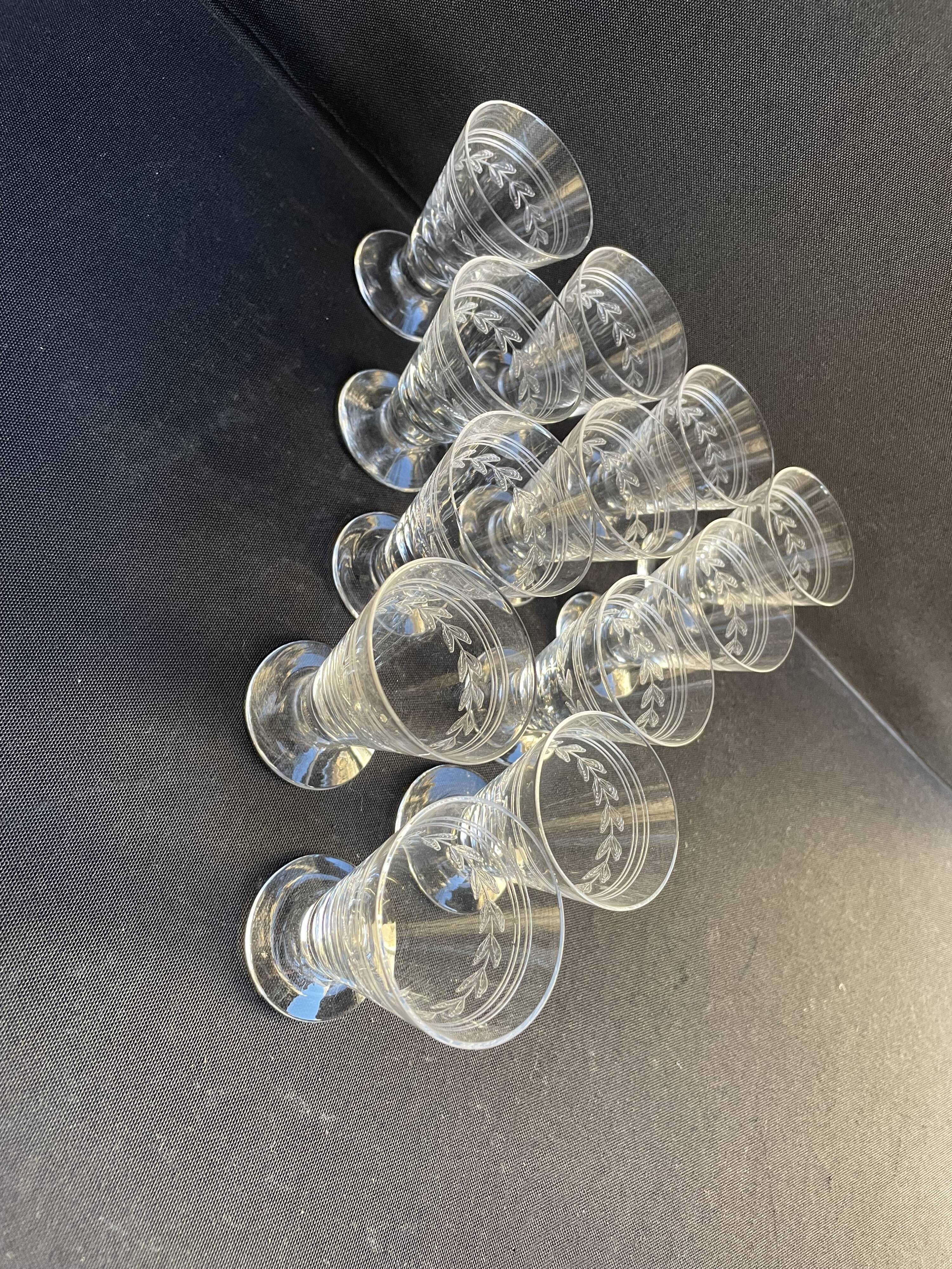 12 liqueur glasses – guilloché crystal – art deco