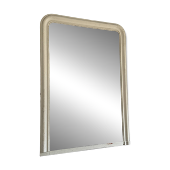 Très grand miroir Louis Philippe blanc 145cm patiné vintage ancien