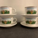 Set of 4 cups and 4 sous cups signed Villeroy and Boch, naïve model of Gérard Laplau