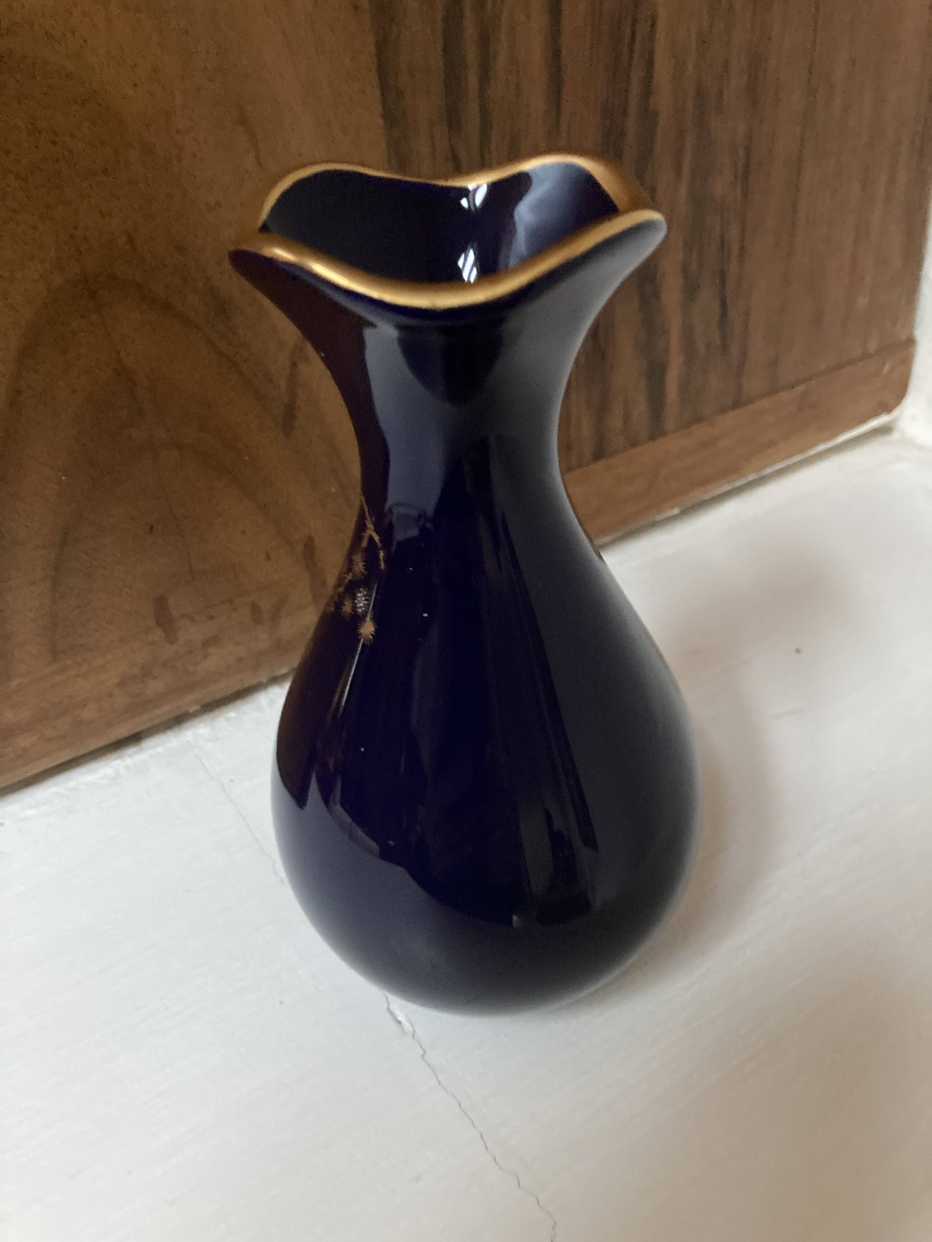 Limoges porcelain vase cobalt blue peacock motif orientalist flowers