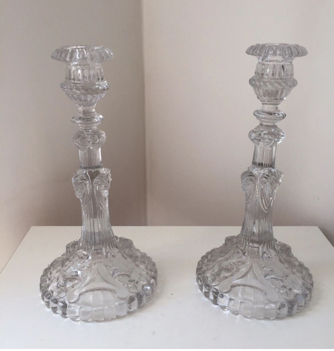 Antique pair of Portieux crystal candlesticks, 19th century