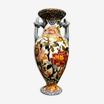 Gien earthenware vase with peony decoration