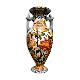 Gien earthenware vase with peony decoration