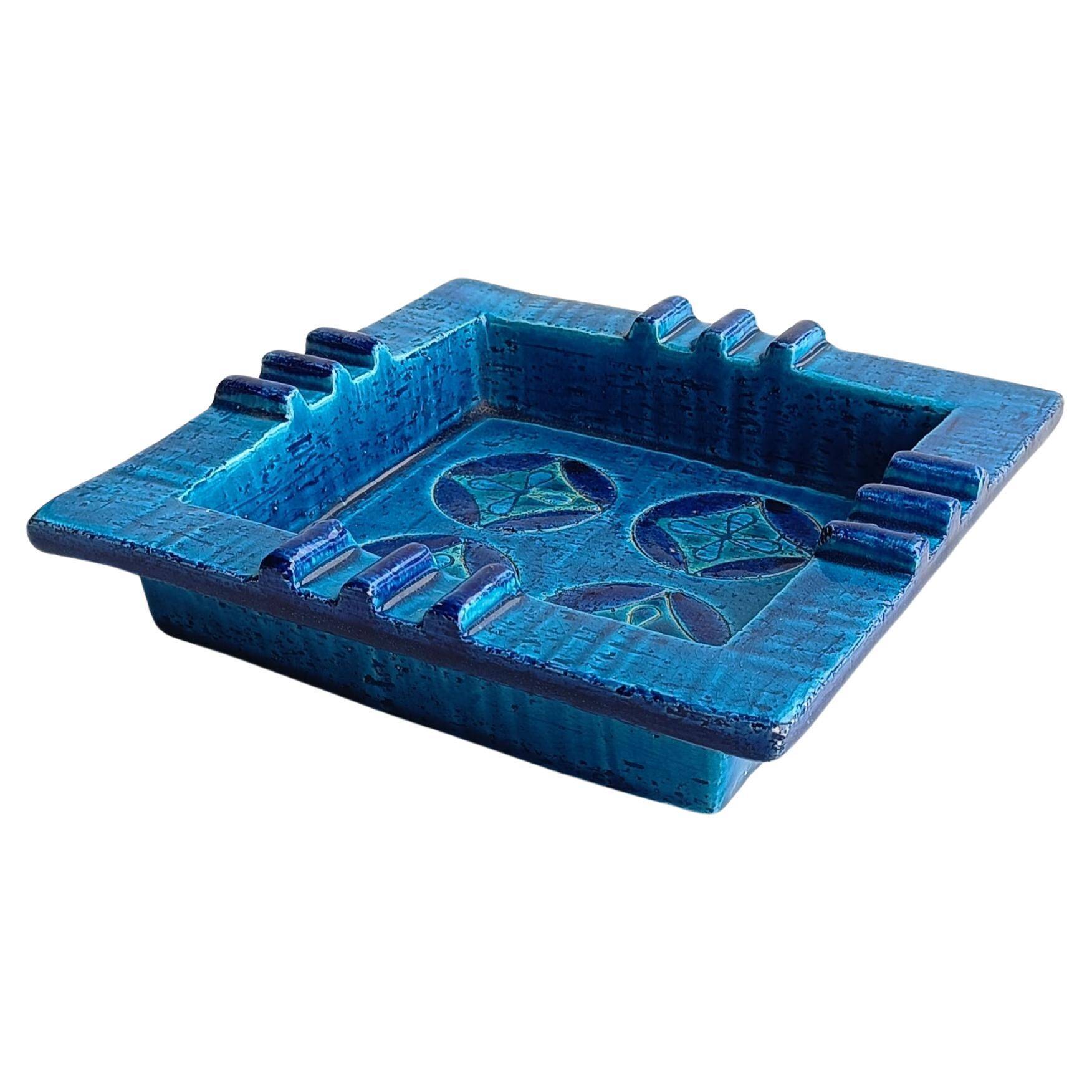 Bitossi by Aldo Londi Rimini Blu Glazed Ceramic Ashtray Vide-Poche, Italy  1960s