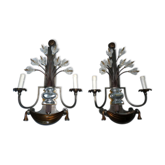 2 art deco sconces crystal flower bouquet