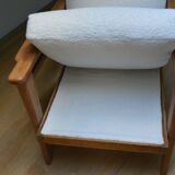 Scandinavian style armchair in solid wood, reupholstered