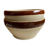 Pair of enamelled sandstone bowls