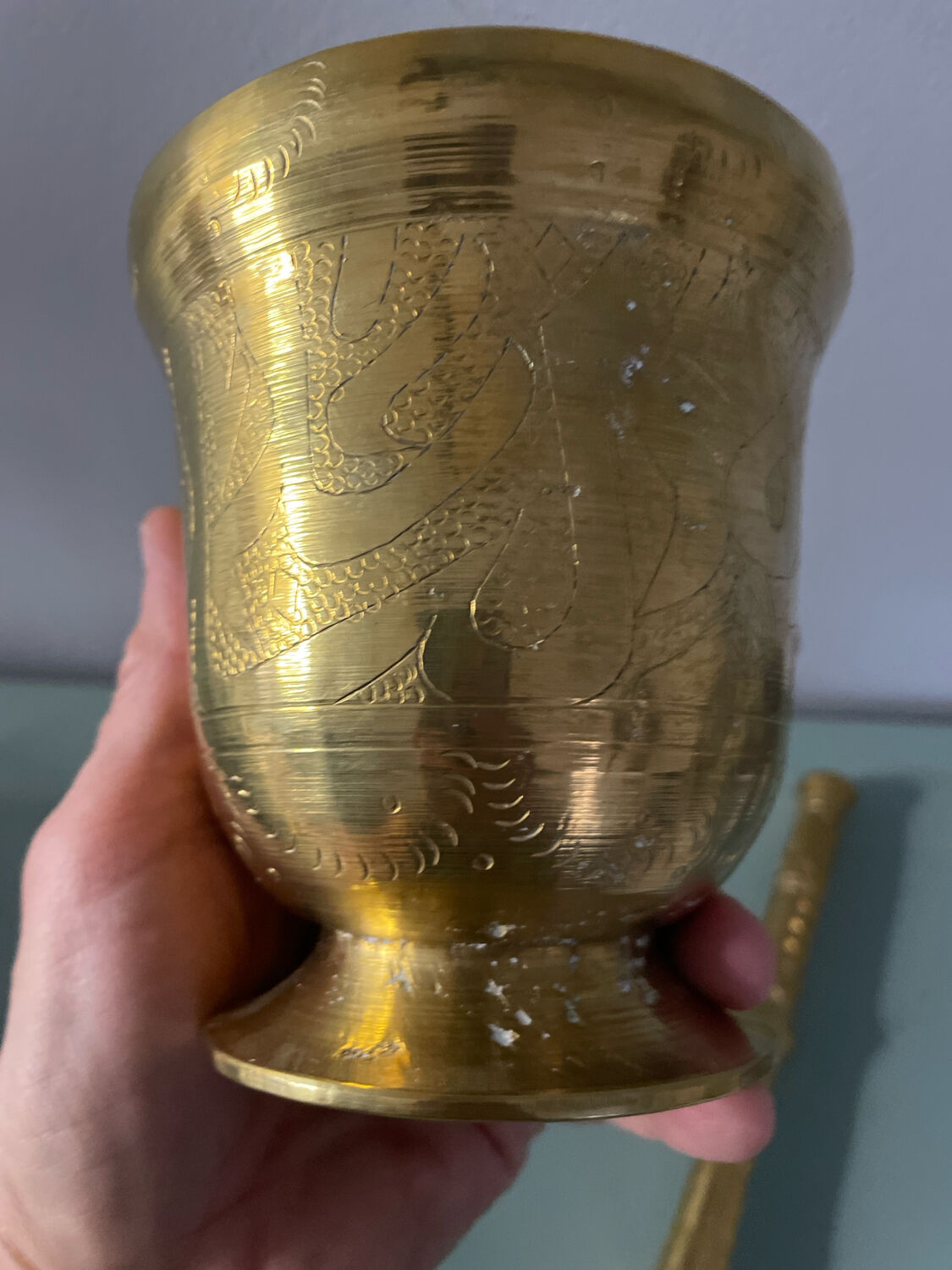 Golden metal mortar and pestle