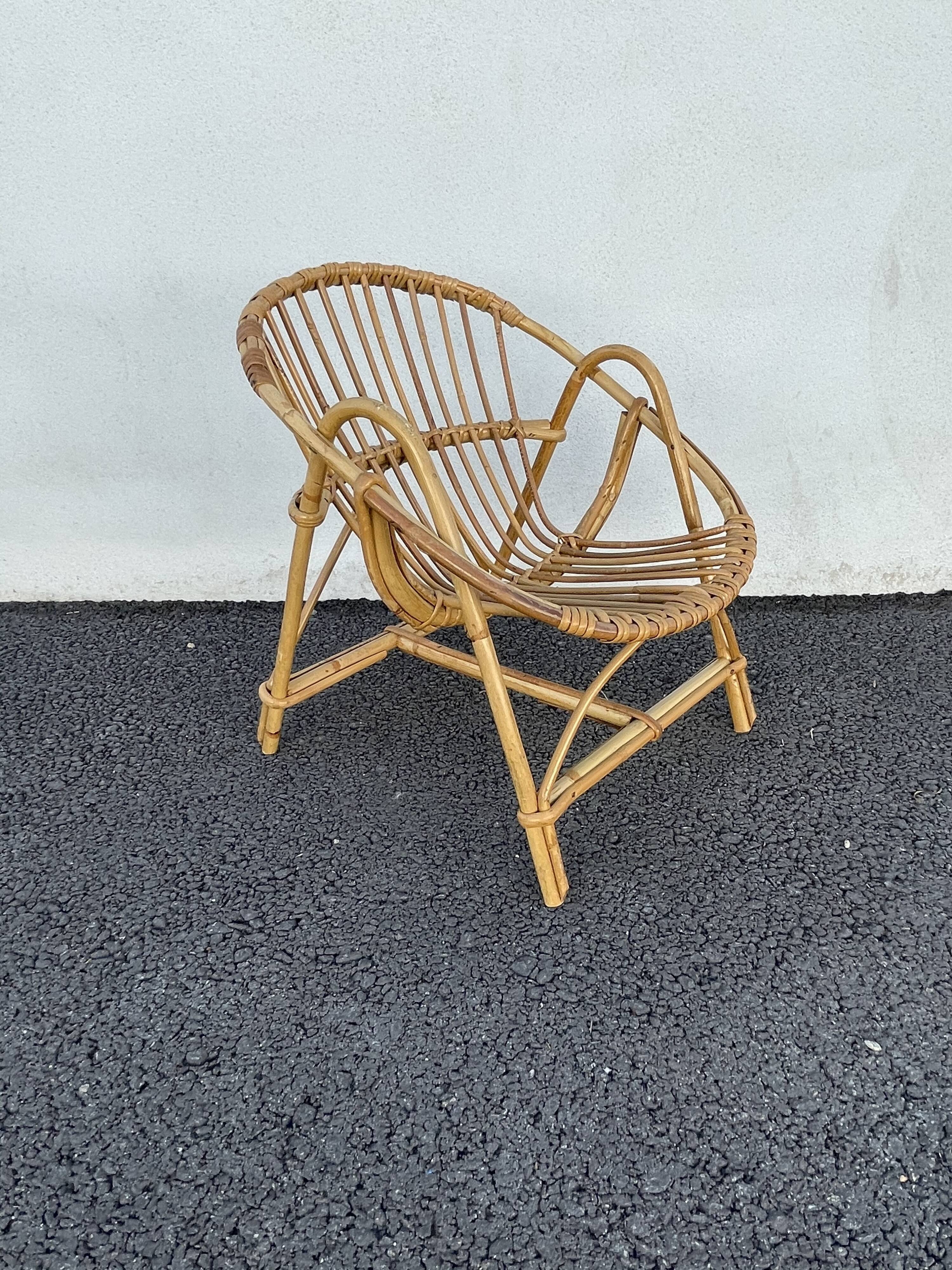 Armchair child wicker shell 70s