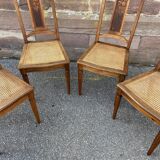 4 chaises noyer cannage Art déco 1930 motif floral French