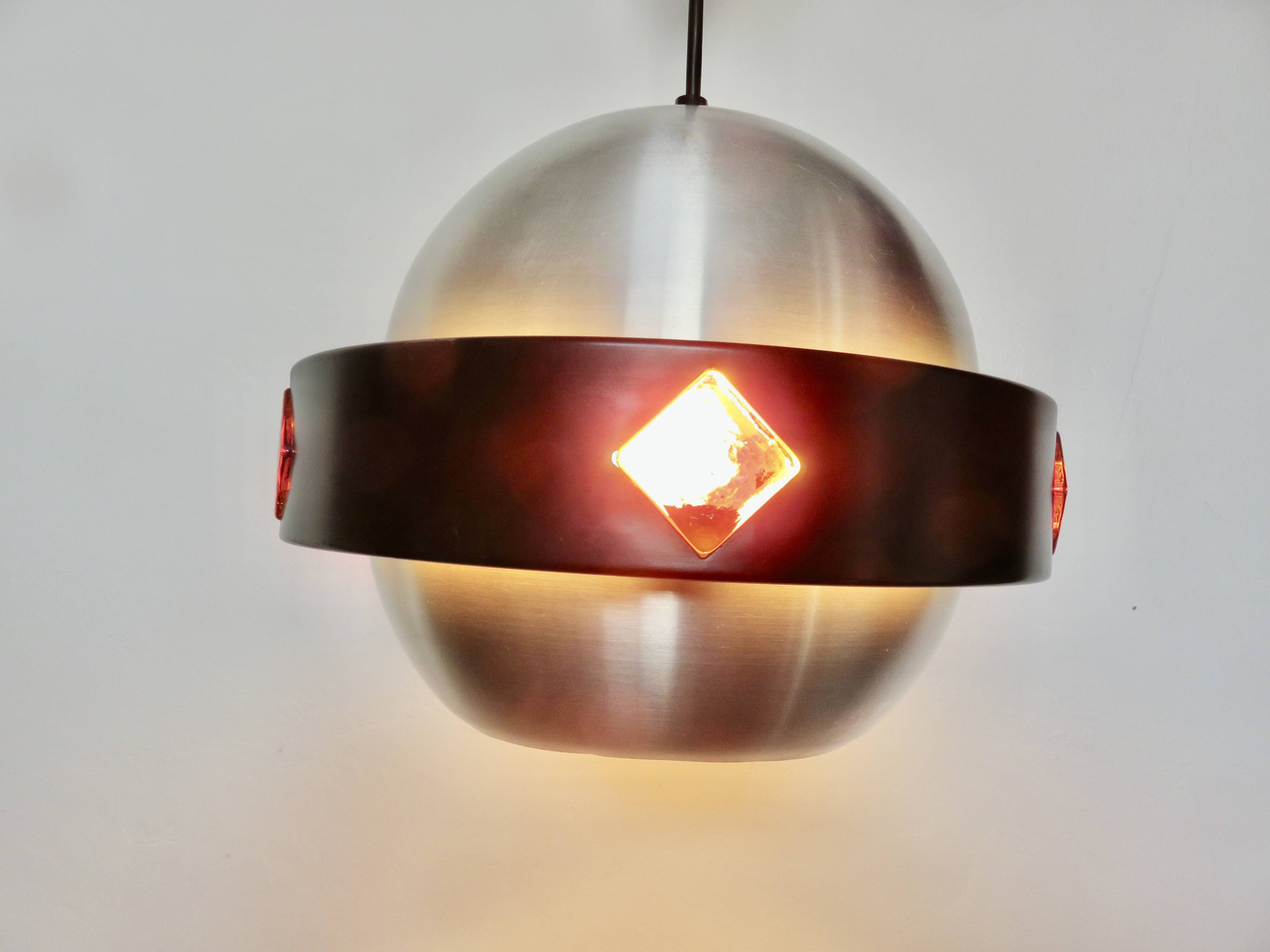 Space Age "Saturn" pendant light, 1970, aluminum, metal, resin