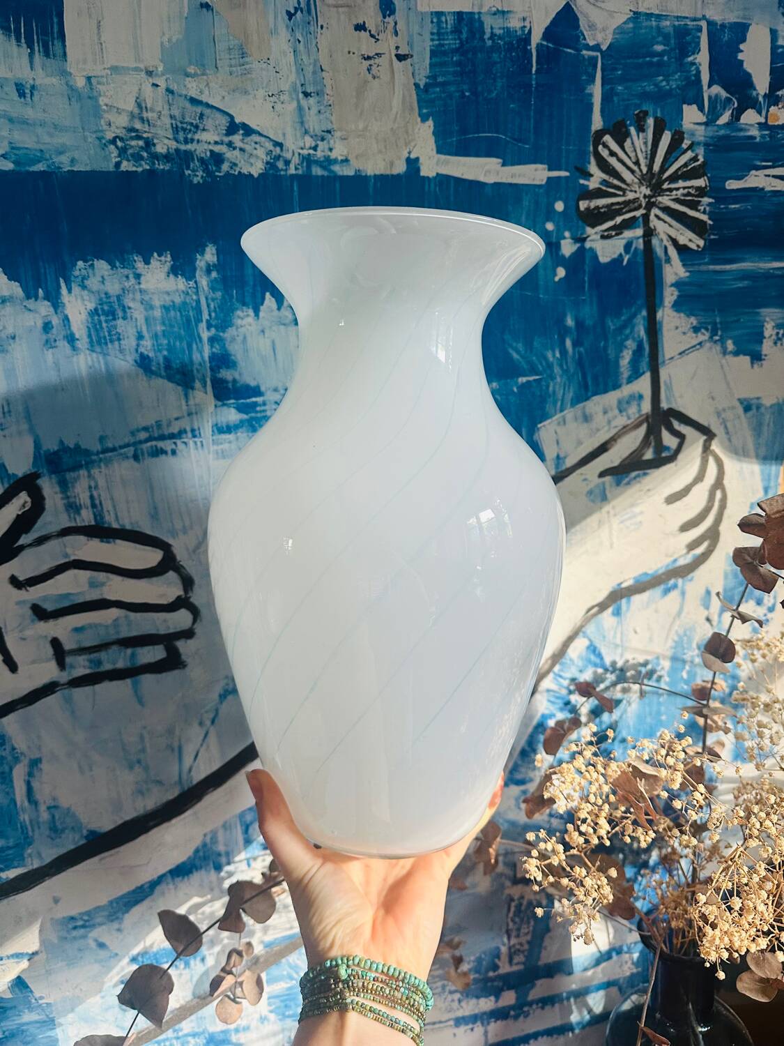 Large vintage two-tone opaline vase
