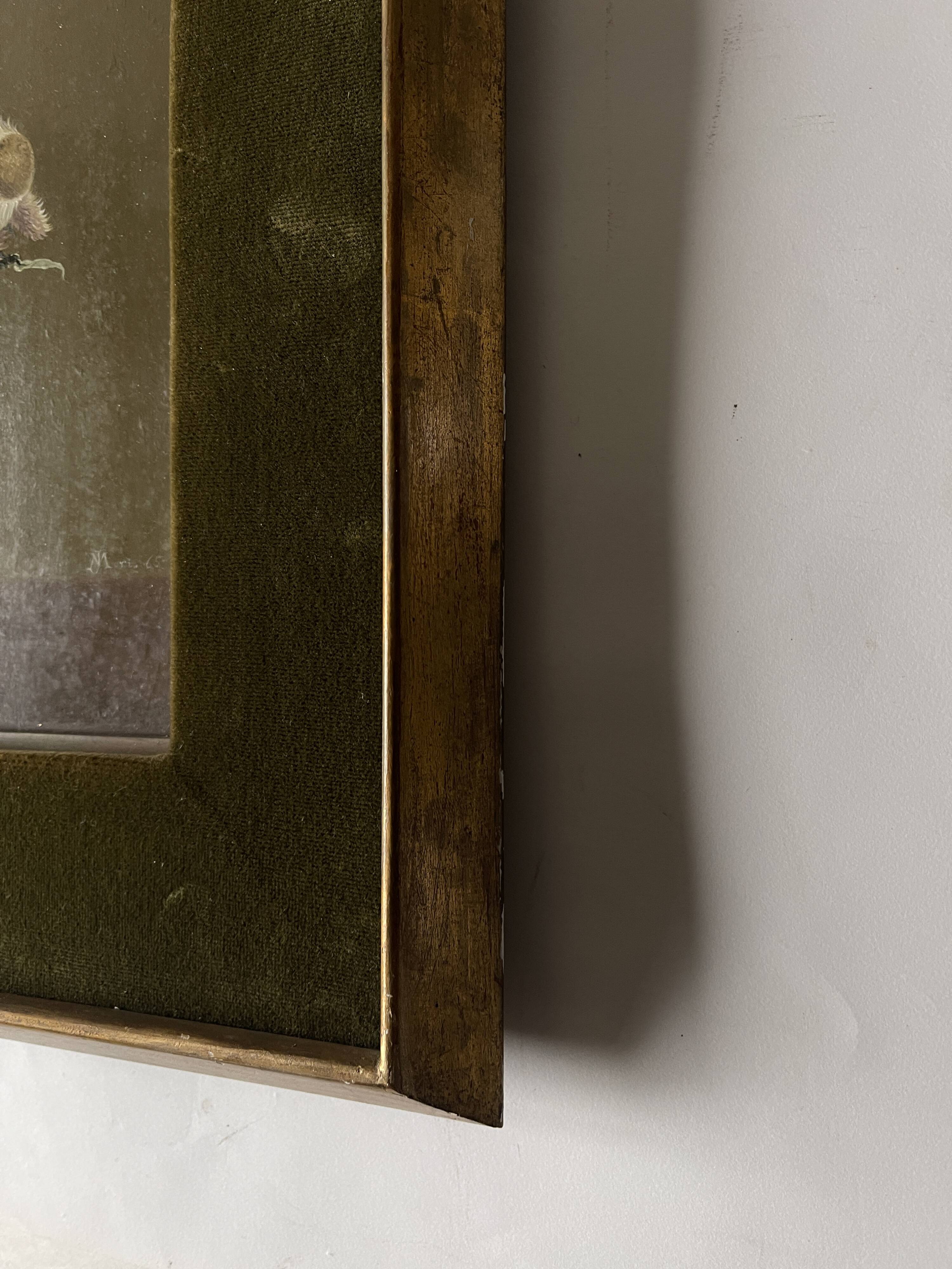 Still life oil on panel vase with immortelles