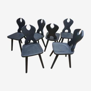 Set of 6 Yaouré-style solid wood chairs