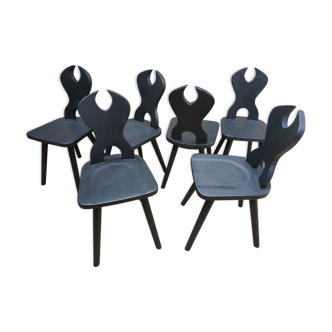 Set of 6 Yaouré-style solid wood chairs