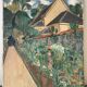 Country house with young man, signed Bernard Delafon