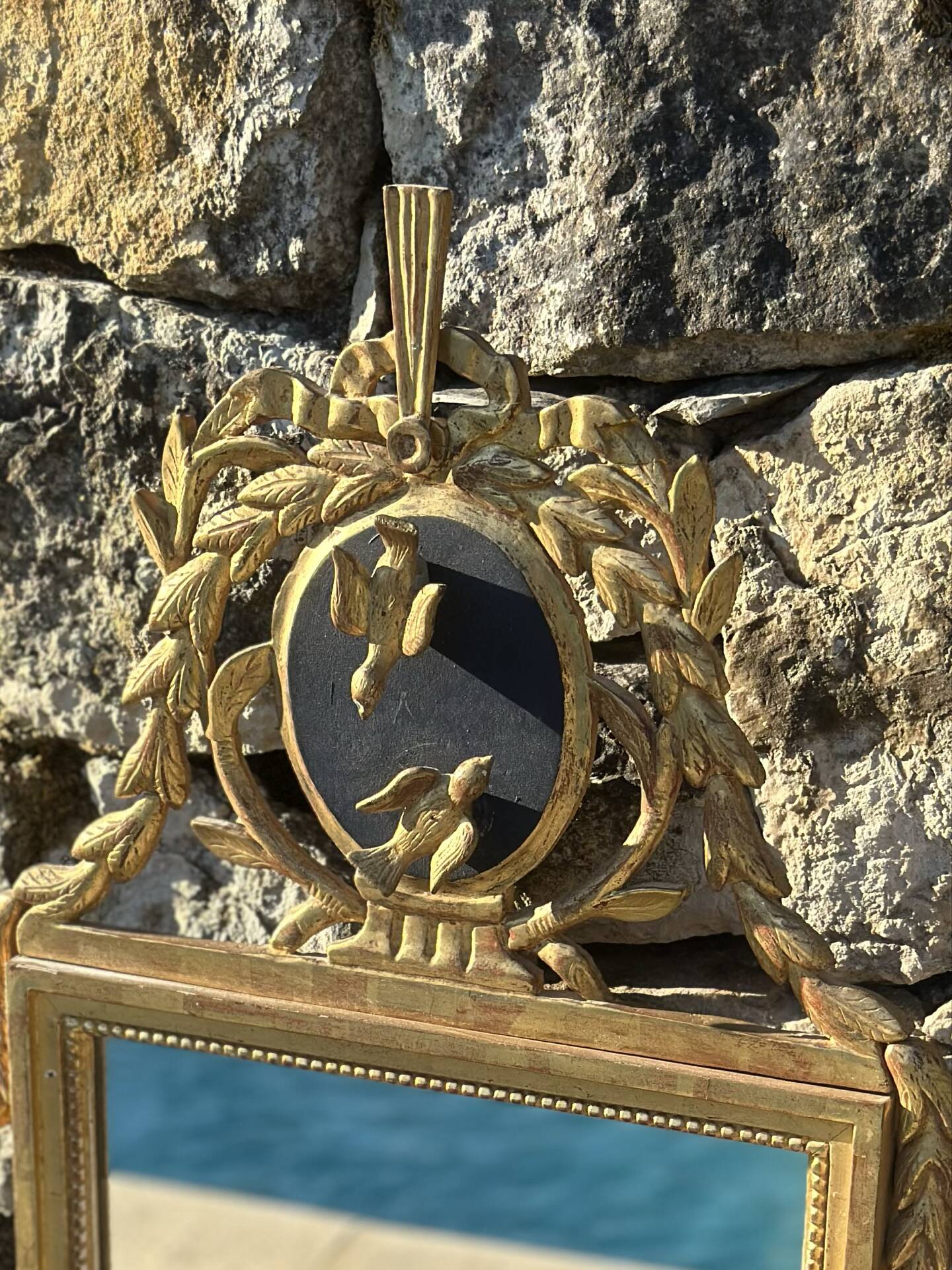 Trumeau mirror "To the Birds" in Louis XVI style, 19th century.