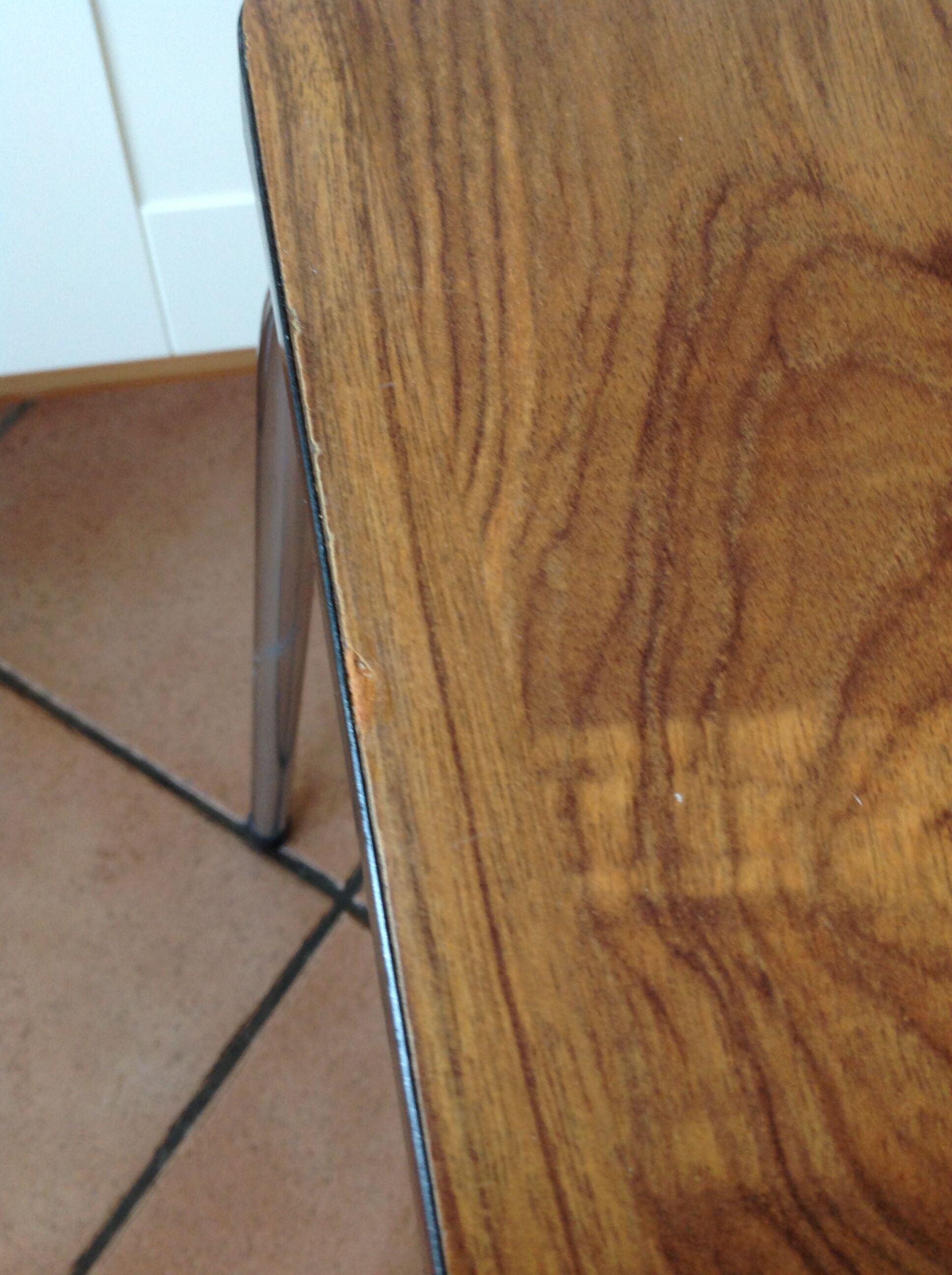 Leather in formica imitation wood and chrome feet / vintage 60s-70s