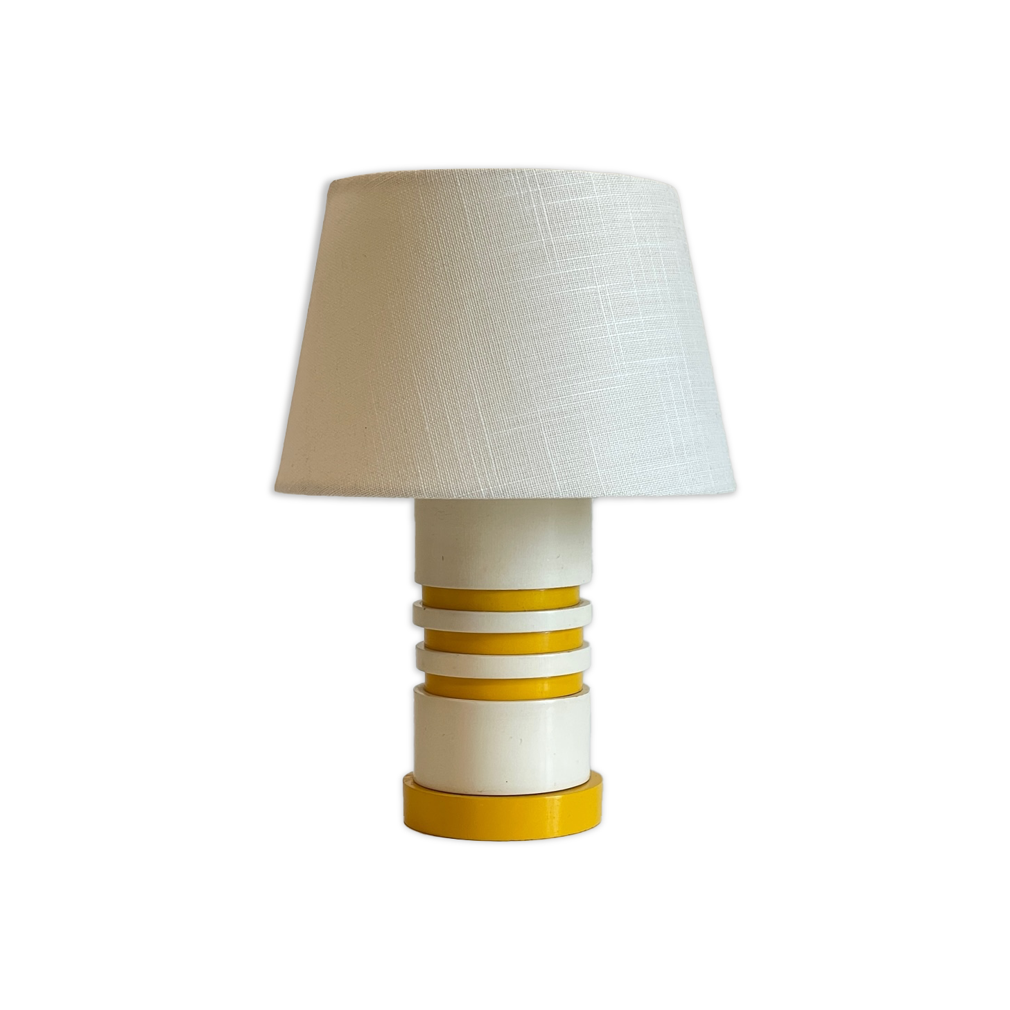 Vintage lamp in lacquered wood yellow and white