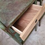 Pair of bedside tables in patinated metal