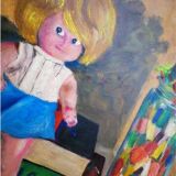 Peinture à l’huile originale de portrait d’une poupée