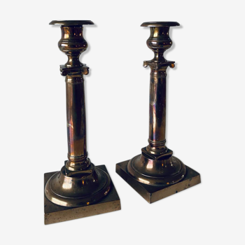 Pair of bronze empire candlesticks