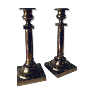 Pair of bronze empire candlesticks