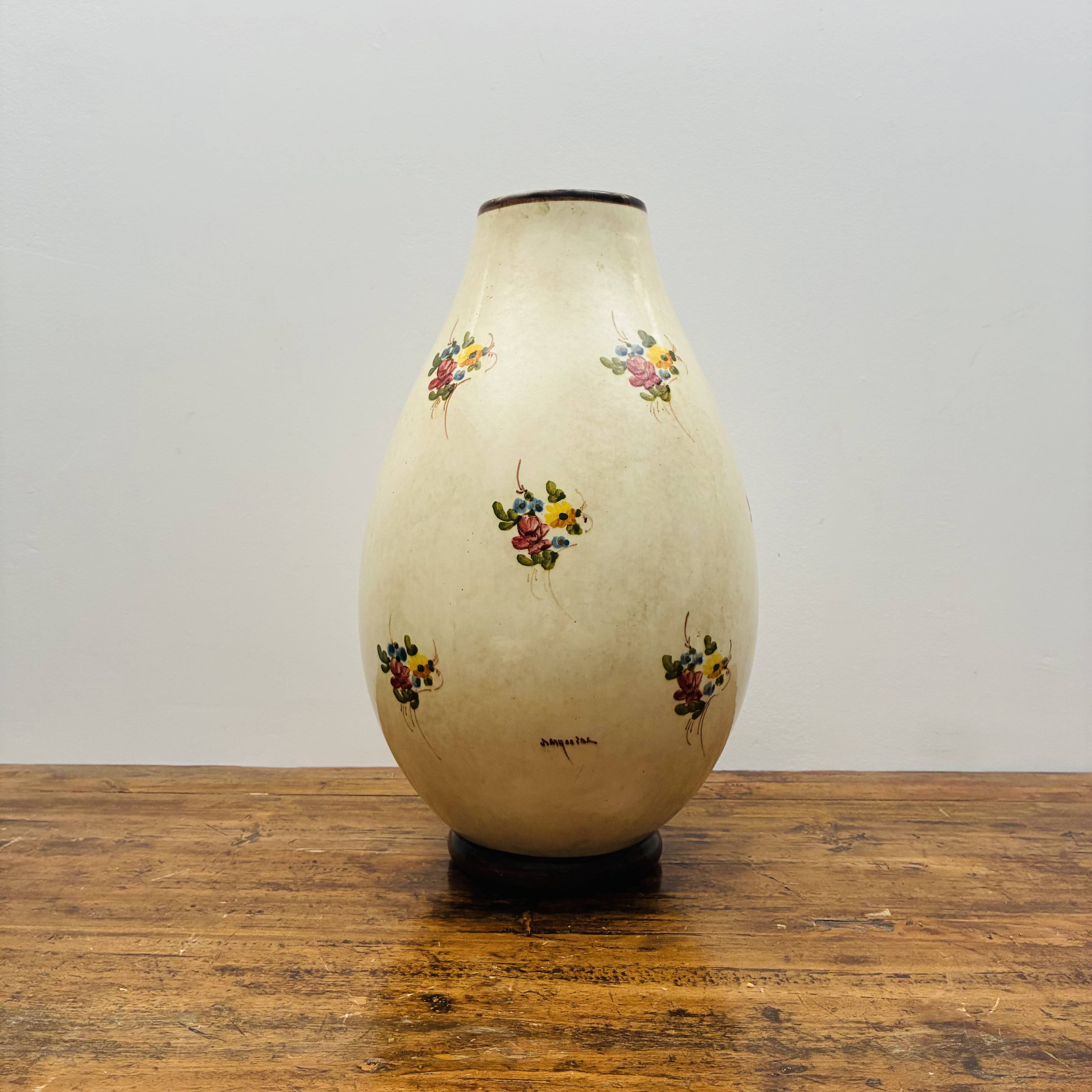 Large vase signed Jérôme Massier – Vallauris – 37 cm – Ceramic with flora decoration