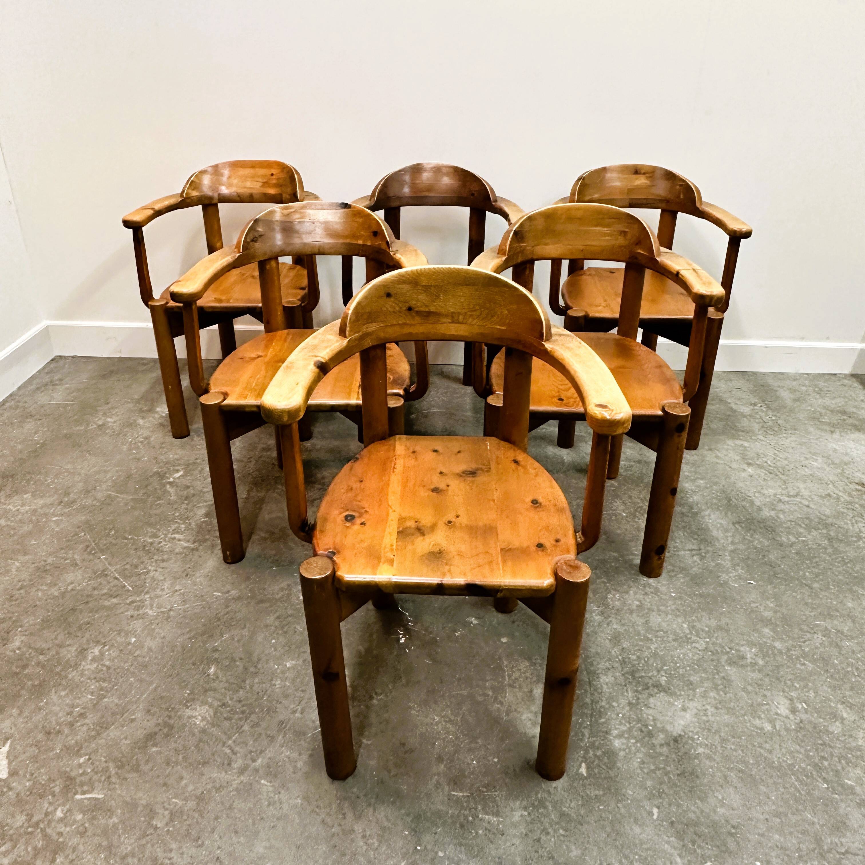 Lot de 6 fauteuils vintage en pin - chaises de salle à manger - chaises en pin par R. Steiner