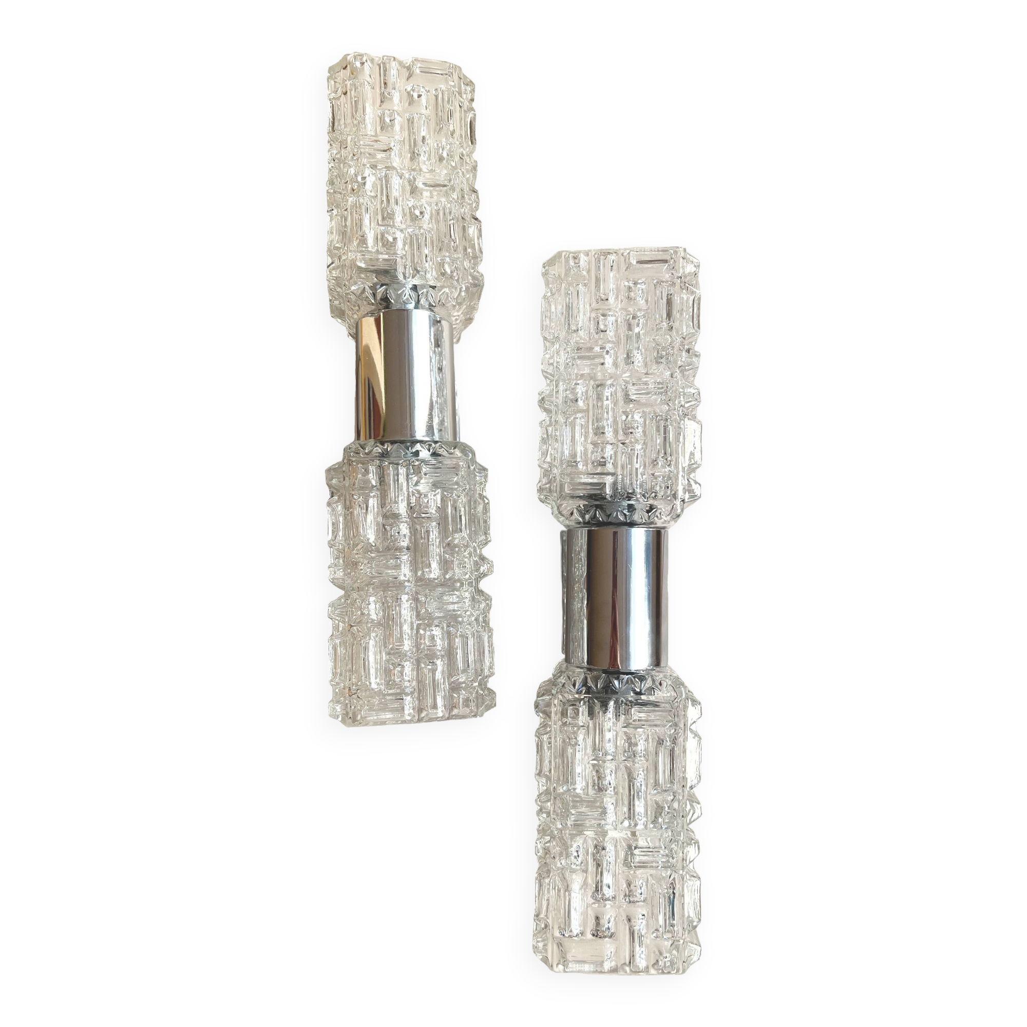 70s Faceted Crystal Pair of Sconces by Targetti Sankey
