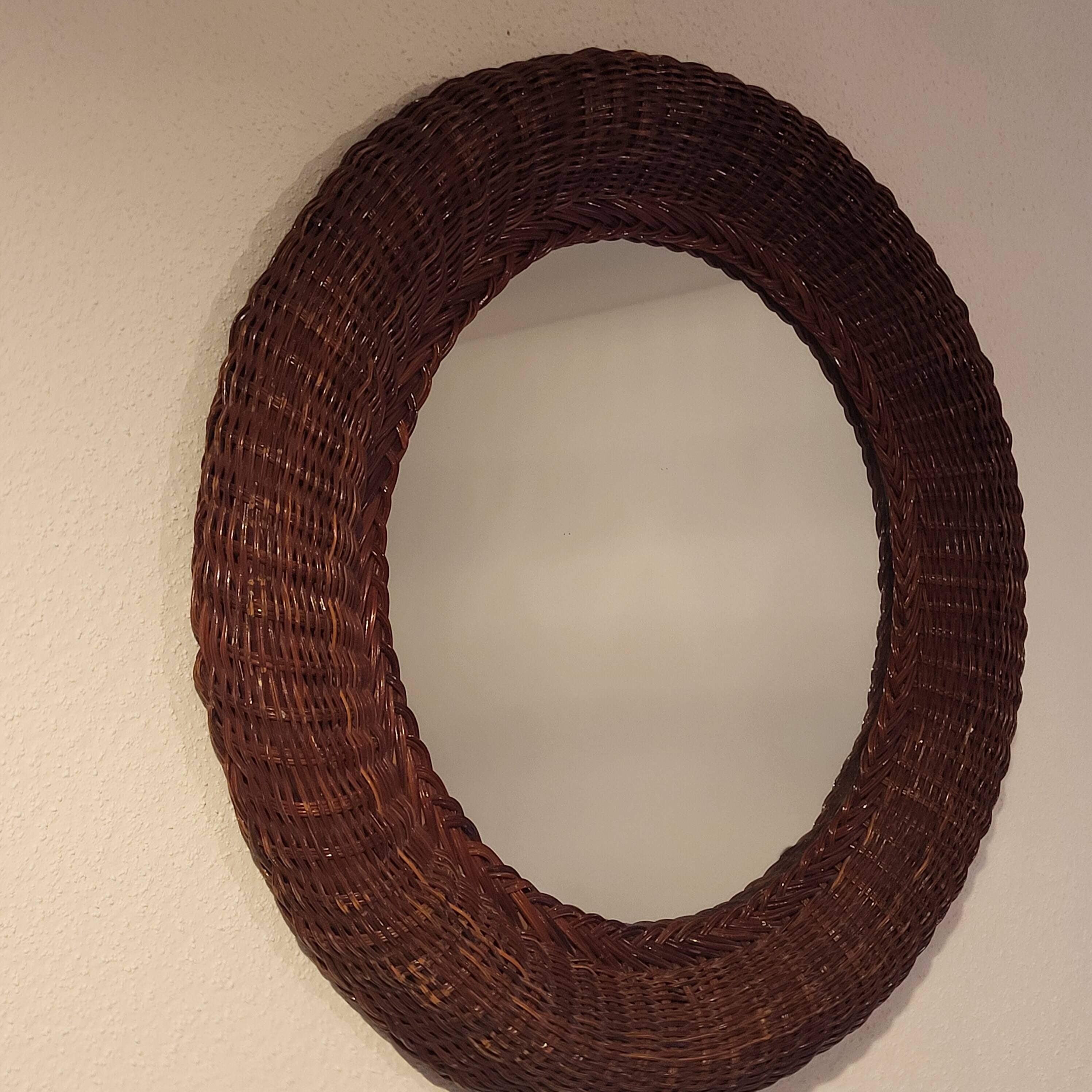 Round woven rattan mirror, 1970