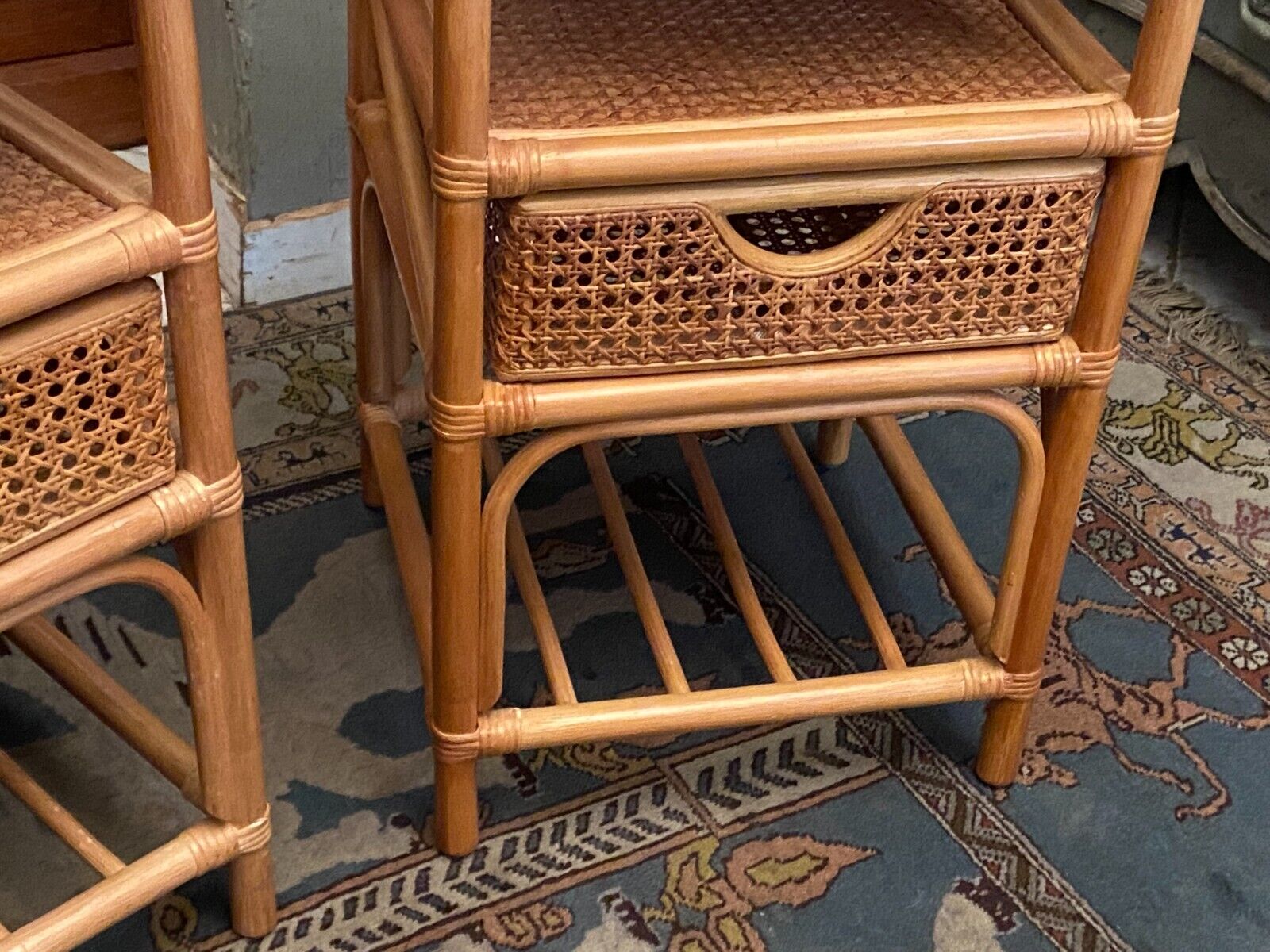 Pair of sofa ends rattan bedside tables