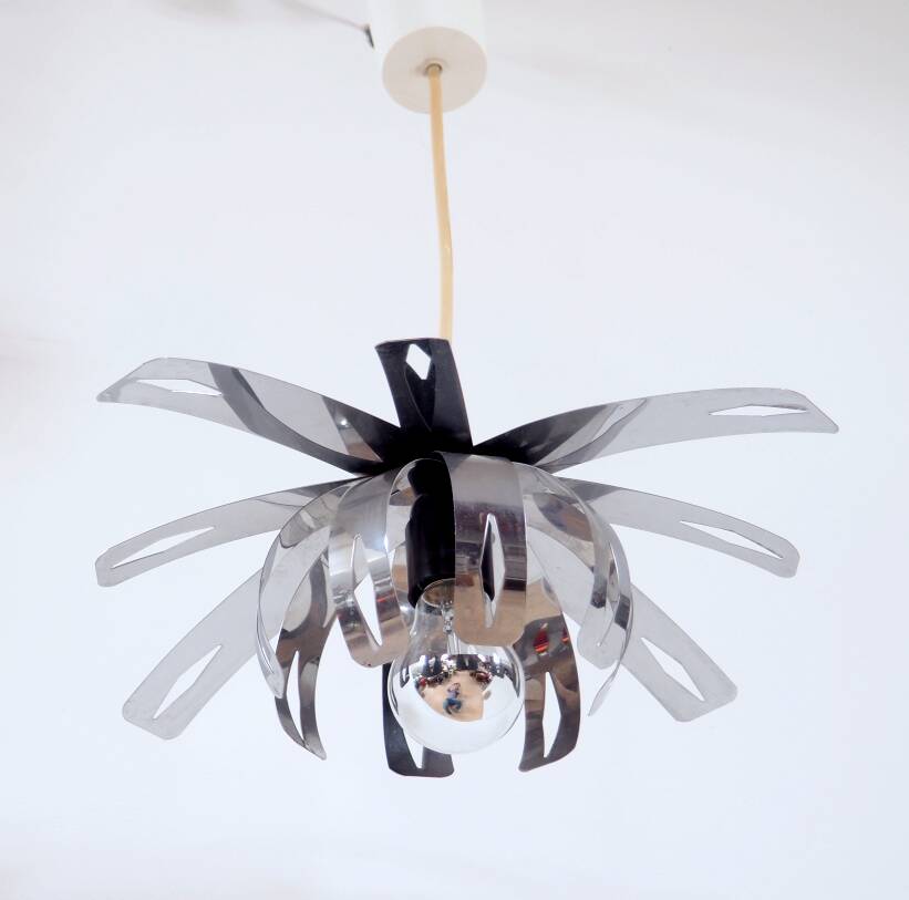 Space age stainless steel pendant light