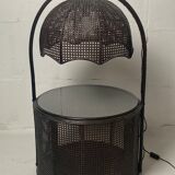 Faux bamboo rattan webbing side table with integrated hanging lamp, Dutch 1960s-1970s