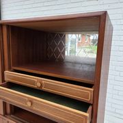 1960s, Danish chest of drawers, teak wood, mirror inside, sliding doors.