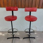 pair of high stools, leather, vintage, industrial