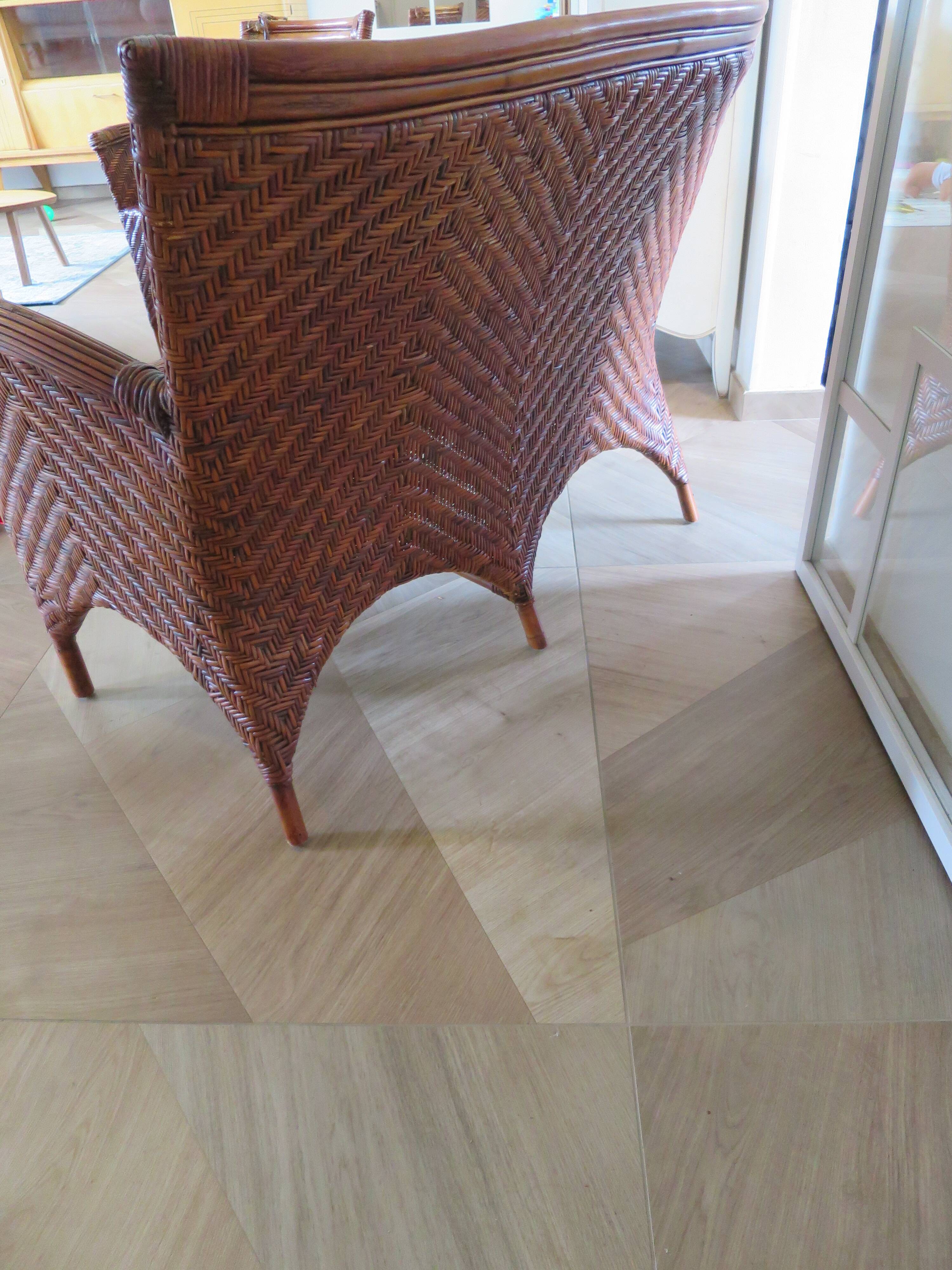 Two-seater banquette in woven rattan, wood and bamboo, 1980s.