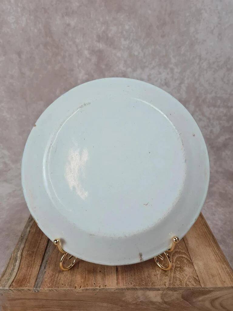 Antique hollow plate in earthenware 🌿 basket of flowers decoration, Rouen Desvres style