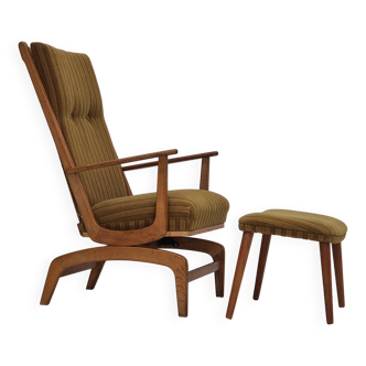 1960s, Danish design, oak wood rocking chair with footstool, furniture wool, original condition.