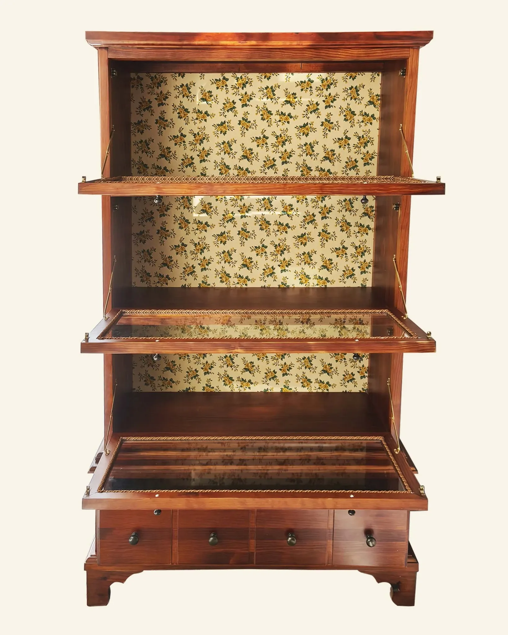 Globe-Wernicke display cabinet in walnut, 3 modules and drawer.