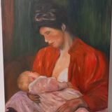 Painting on canvas the child breastfeeding