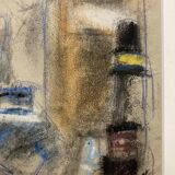 Alfred Gaspart (1900-1993), "Les Bouteilles" Cubist still life, pencil and oil pastel drawing