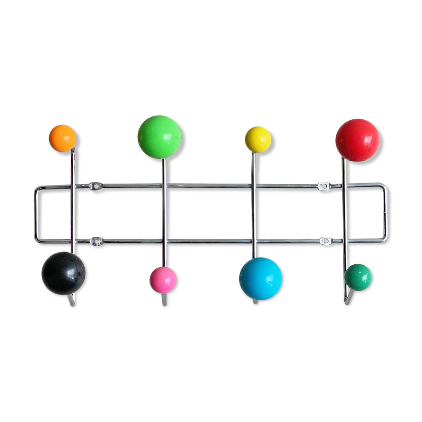 Colourful vintage wall mounted sputnik coat rack, Space Age atomic design